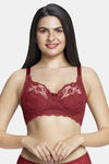 Amante Double Layered Non Wired Full Coverage Lace Bra Bra - Port Wine — thumbnail 1